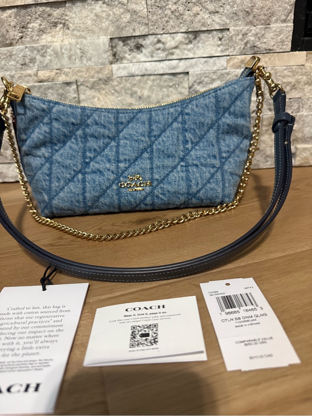 Coach Denim Caitlin Quilted Shoulder Bag - Picture 3 of 11